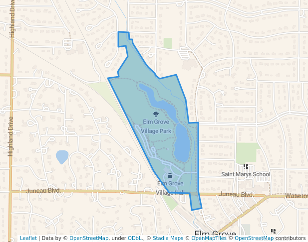 walking in Elm Grove Village Park map in Elm Grove