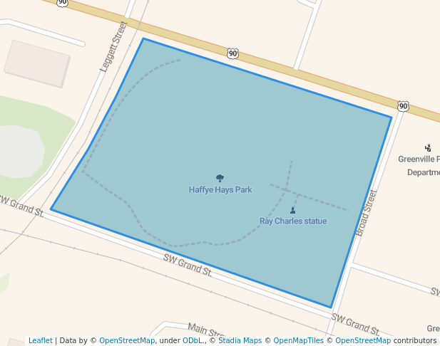 walking in Haffye Hays Park map in Greenville