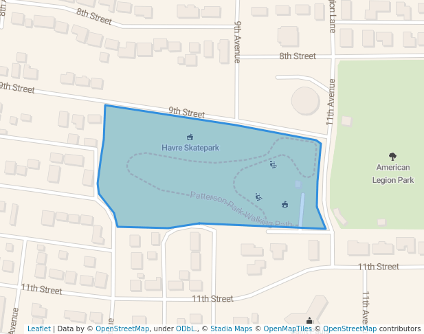 walking in Patterson Park map in Havre
