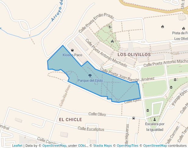 walking in Parque del Ejido map in San Roque