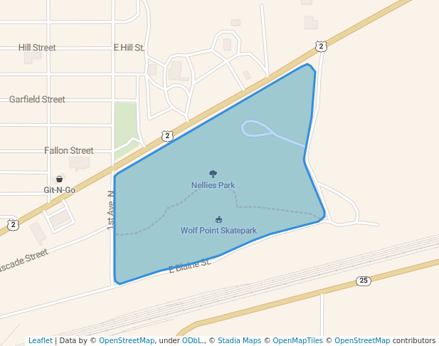 walking in Nellies Park map in Wolf Point