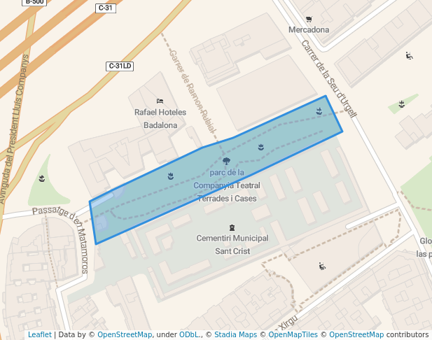 walking in parc de la Companyia Teatral Terrades i Cases map in Badalona