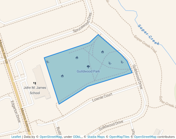walking in Guildwood Park map in Bowmanville