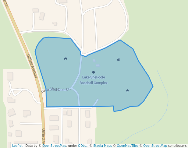 walking in Lake Shel-oole Baseball Complex map in Shelby