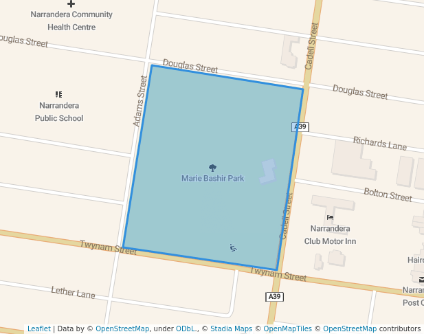 walking in Marie Bashir Park map in Narrandera