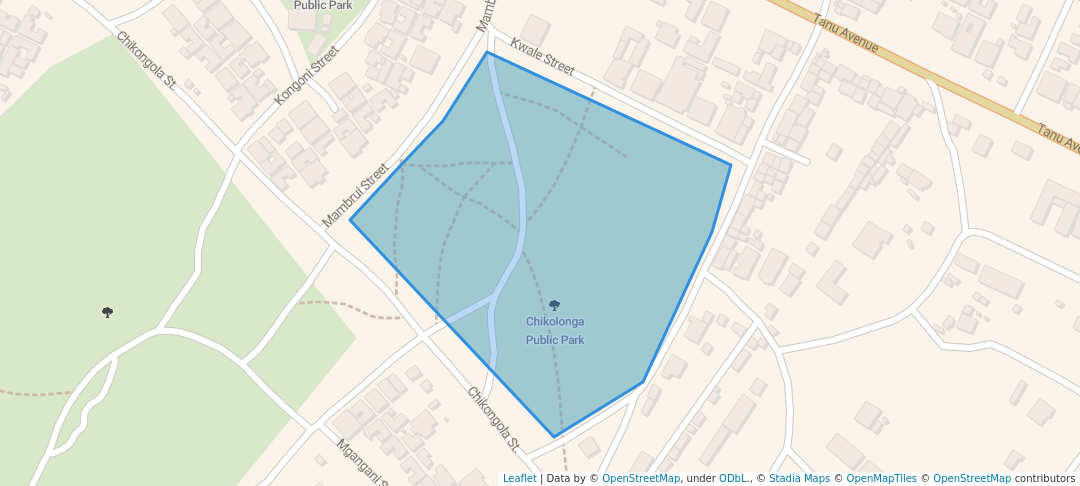 walking in Chikolonga Public Park map in Mtwara