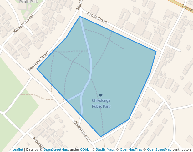 walking in Chikolonga Public Park map in Mtwara