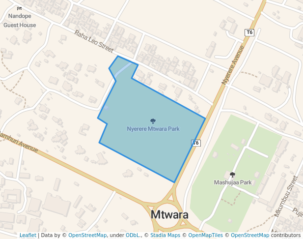 walking in Nyerere Mtwara Park map in Mtwara