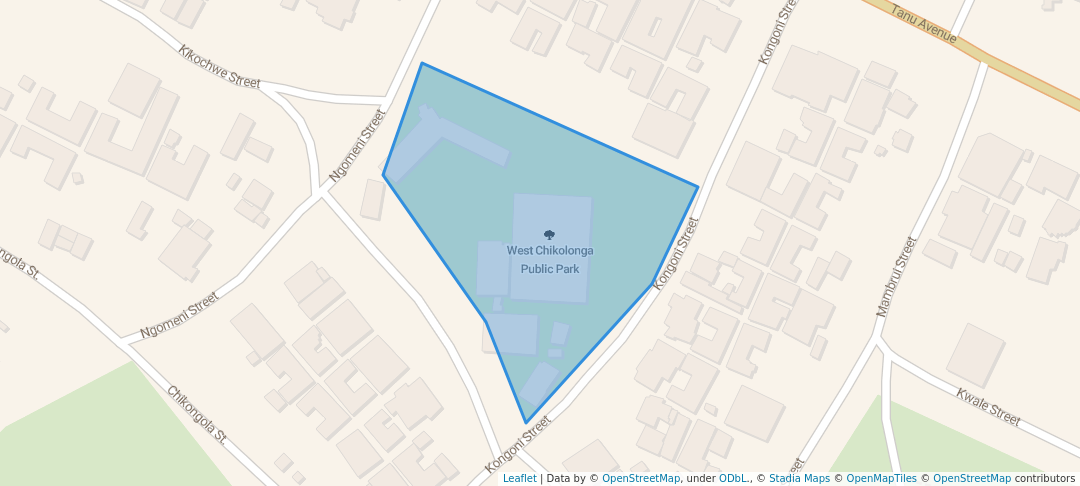 walking in West Chikolonga Public Park map in Mtwara