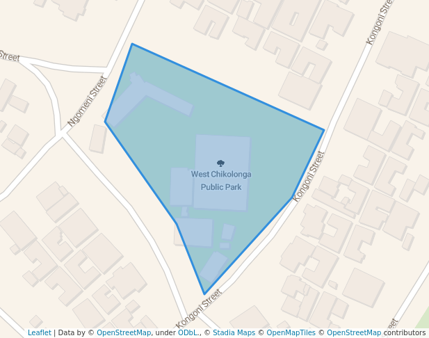 walking in West Chikolonga Public Park map in Mtwara