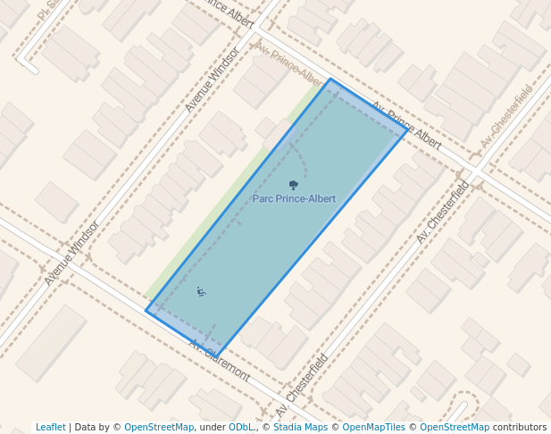 walking in Prince Albert Playground map in Westmount