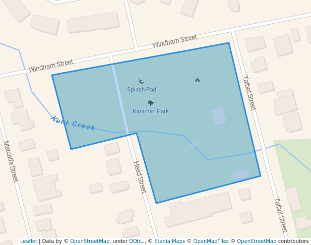 walking in Kinsmen Park map in Simcoe
