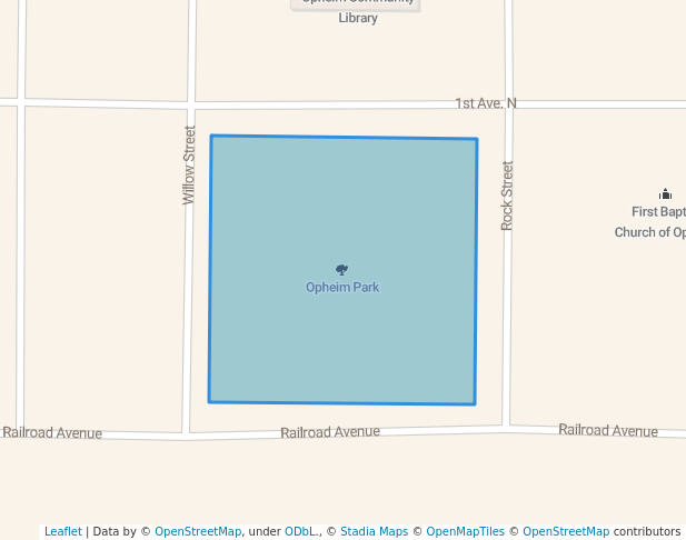 walking in Opheim Park map in Opheim