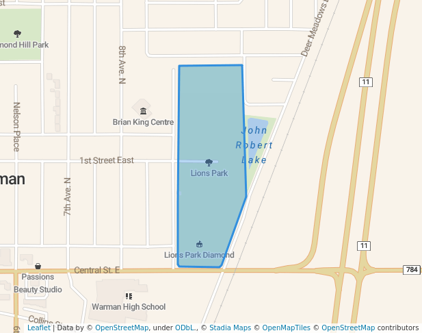 walking in Lions Park map in Warman