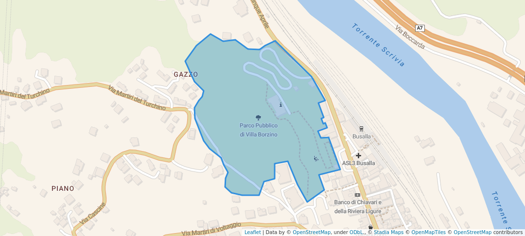 walking in Parco Pubblico di Villa Borzino map in Busalla