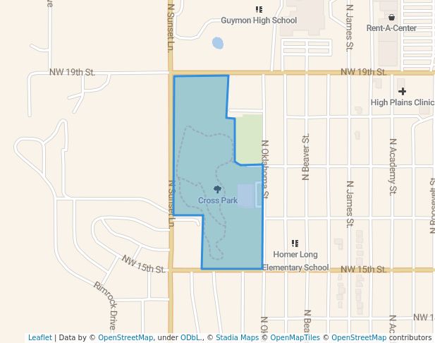 walking in Cross Park map in Guymon