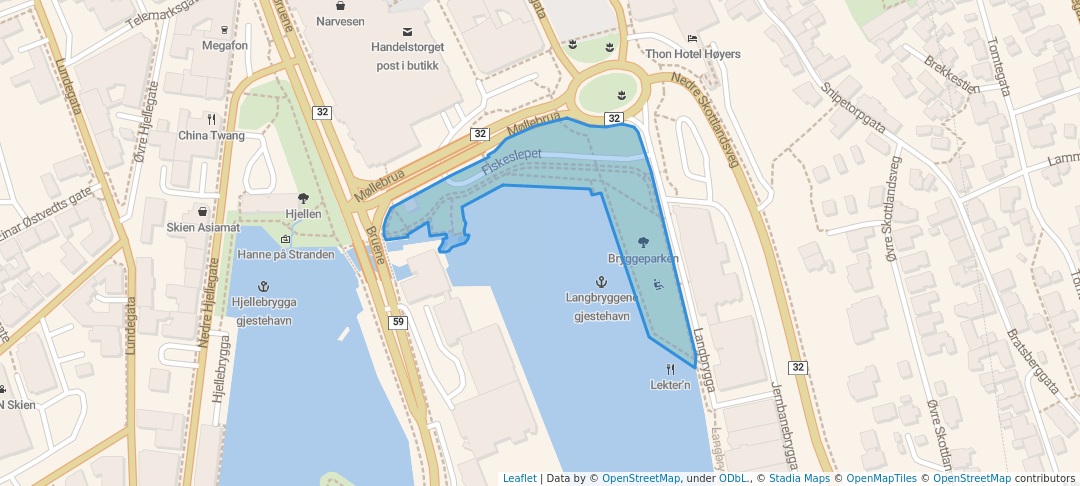 walking in Bryggeparken map in Skien