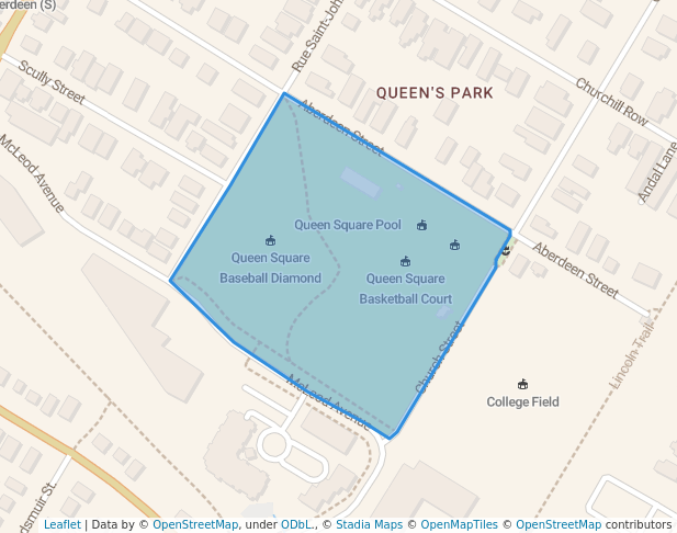 walking in Queens Square map in Fredericton