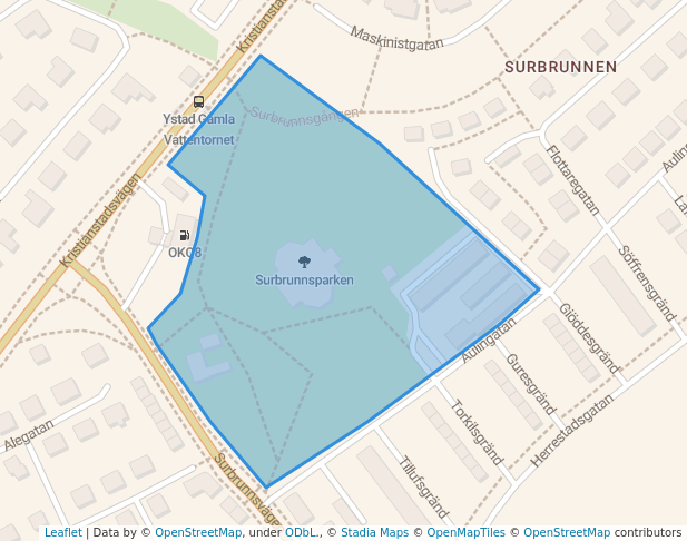 walking in Surbrunnsparken map in Ystad