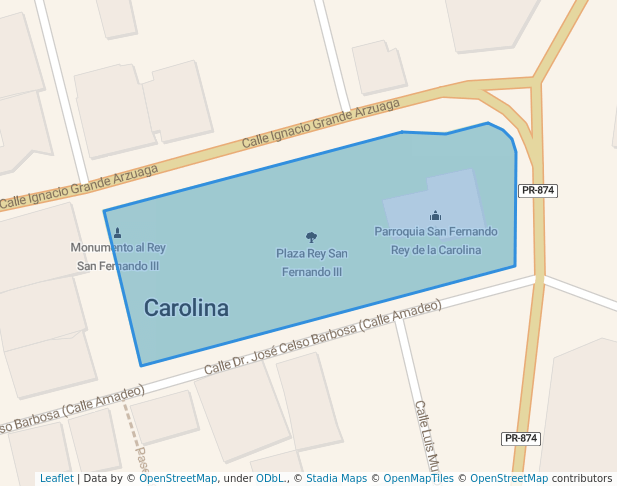 walking in Plaza Rey San Fernando III map in Carolina