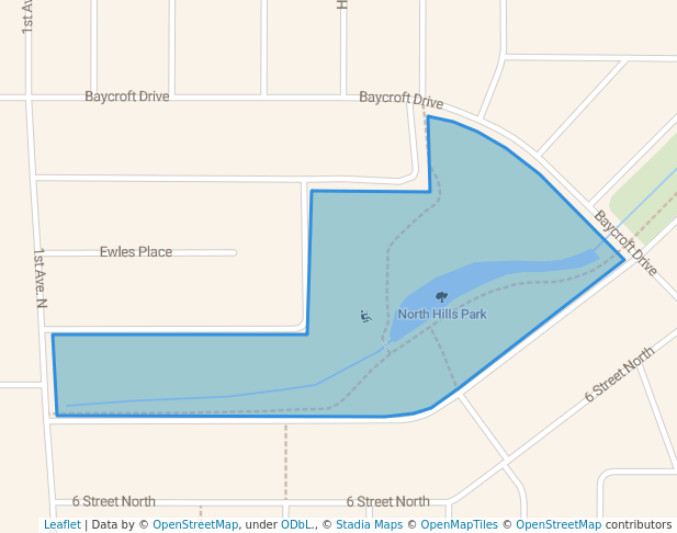walking in North Hills Park map in Martensville