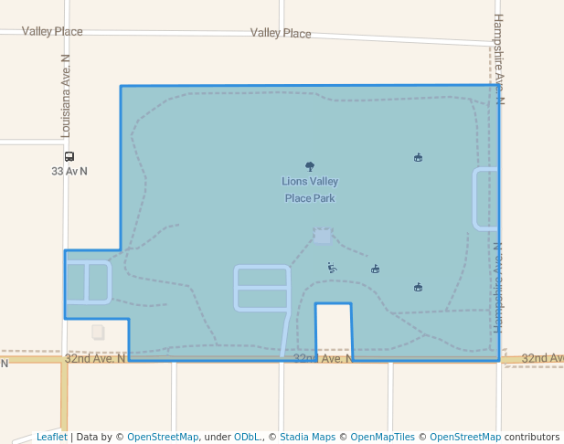 walking in Lions Valley Place Park map in Crystal