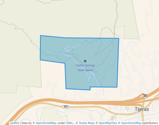 walking in Carlito Springs Open Space map in Cedar Crest