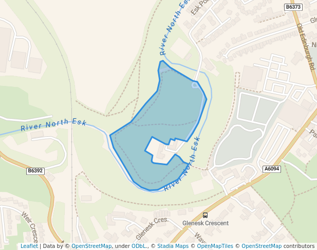 walking in Ironmills Park map in Dalkeith