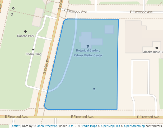 walking in Botanical Garden, Palmer Visitor Center map in Palmer