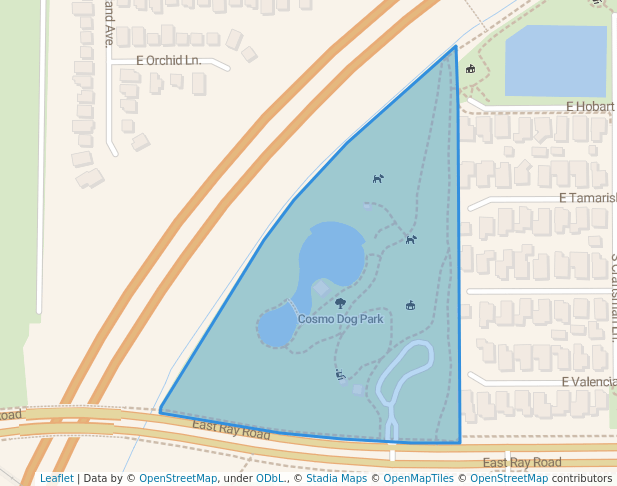 walking in Cosmo Dog Park map in Gilbert