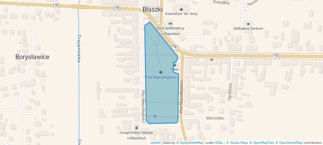 walking in Park Niepodległości map in Błaszki