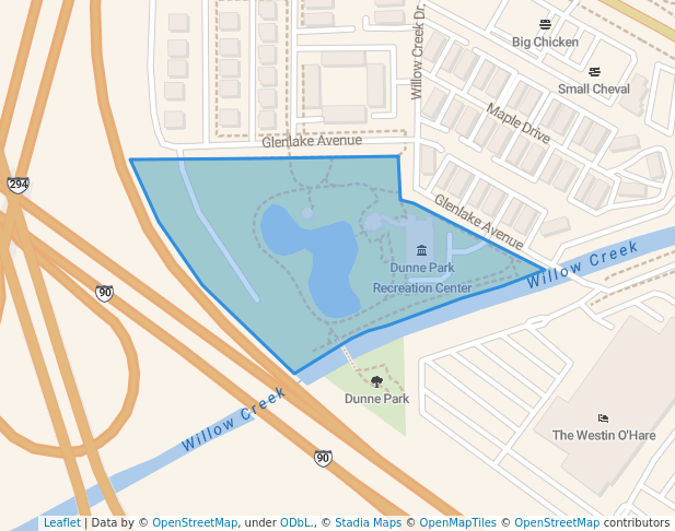 walking in Dunne Park map in Rosemont