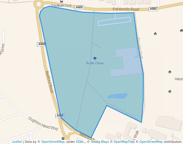 walking in Butts Close map in Hitchin