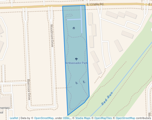 walking in Ambassador Park map in Madison Heights