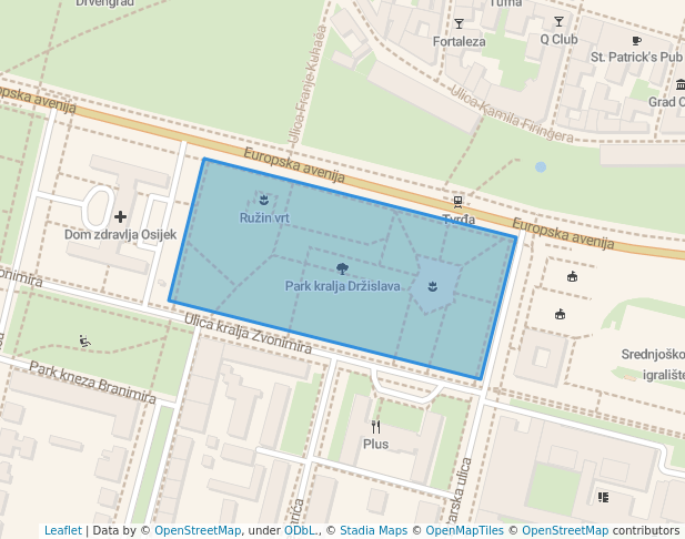 walking in Park kralja Držislava map in Osijek