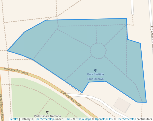 walking in Park Svetišta Srca Isusova map in Osijek