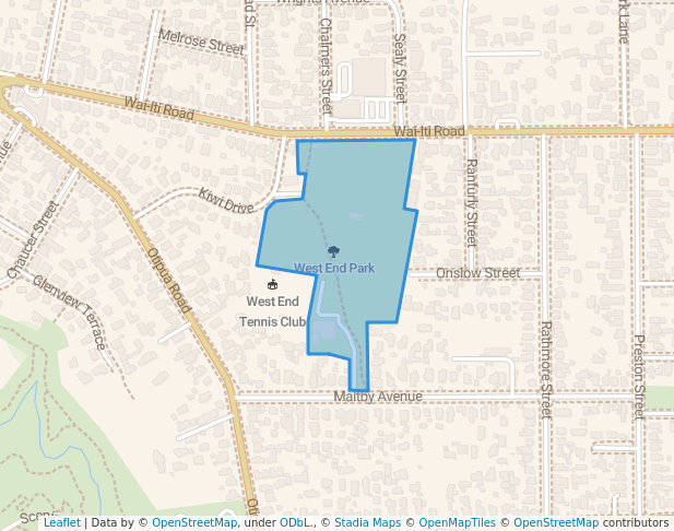 walking in West End Park map in Timaru