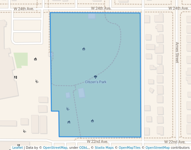 walking in Citizen's Park map in Edgewater