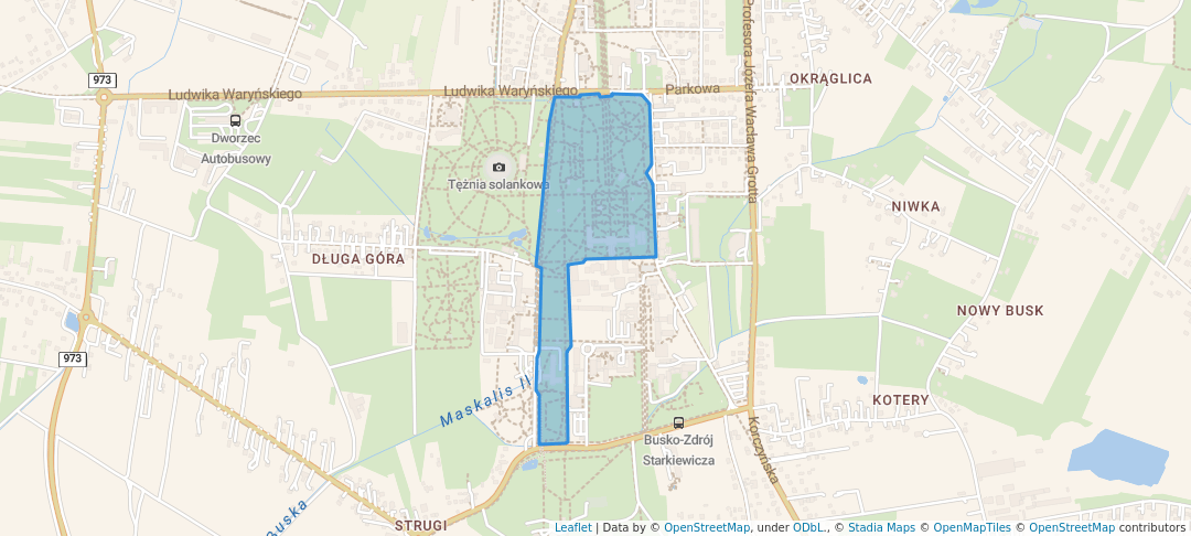 walking in Park Zdrojowy map in Busko-Zdrój