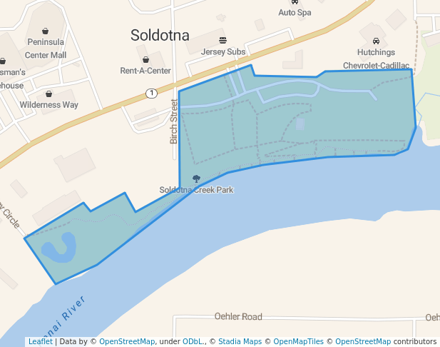 walking in Soldotna Creek Park map in Soldotna