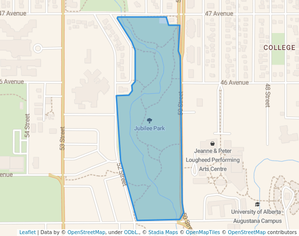 walking in Jubilee Park map in Camrose