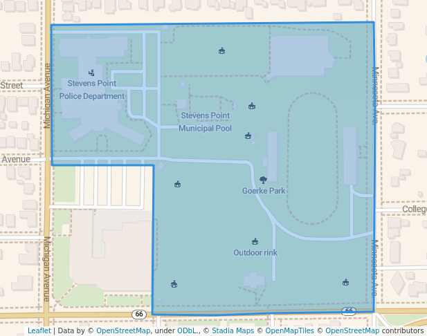 walking in Goerke Park map in Stevens Point