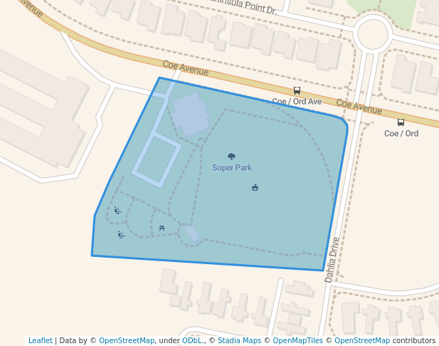 walking in Soper Park map in Seaside