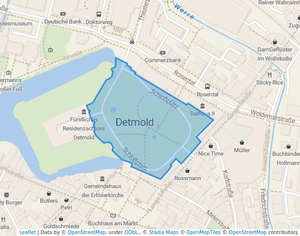 walking in Schloßplatz map in Detmold