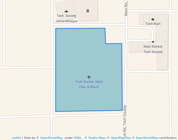 walking in Tech Society, Main Park, B-Block map in Lahore