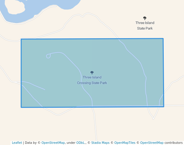 walking in Three Island Crossing State Park map in King Hill