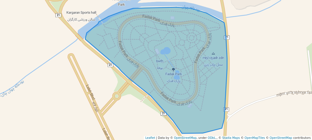 walking in Fadak Park map in Bonab