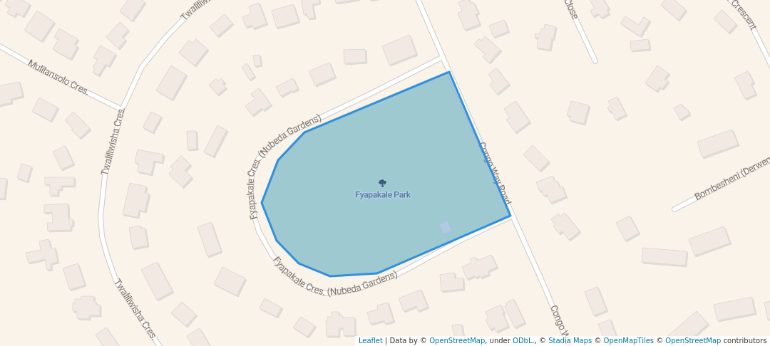 walking in Fyapakale Park map in Kitwe