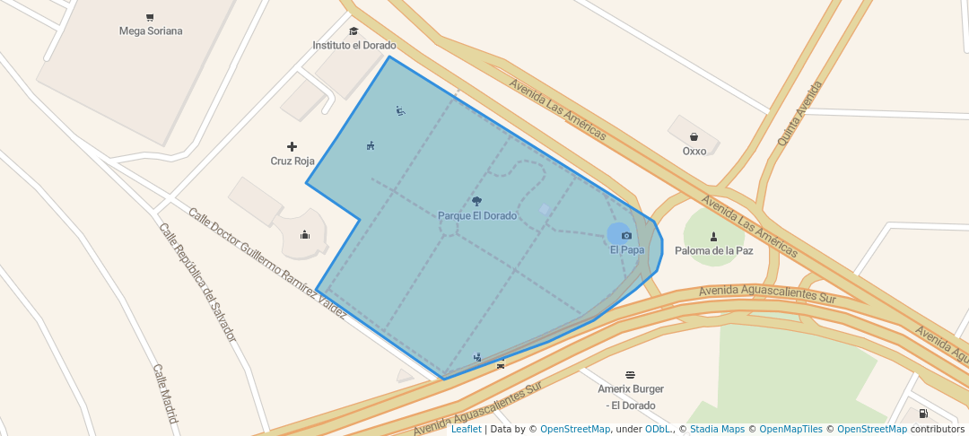 walking in Parque El Dorado map in Aguascalientes