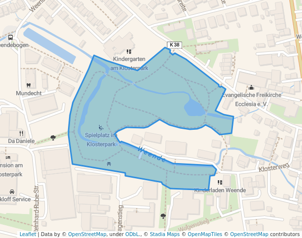 walking in Klosterpark map in Göttingen